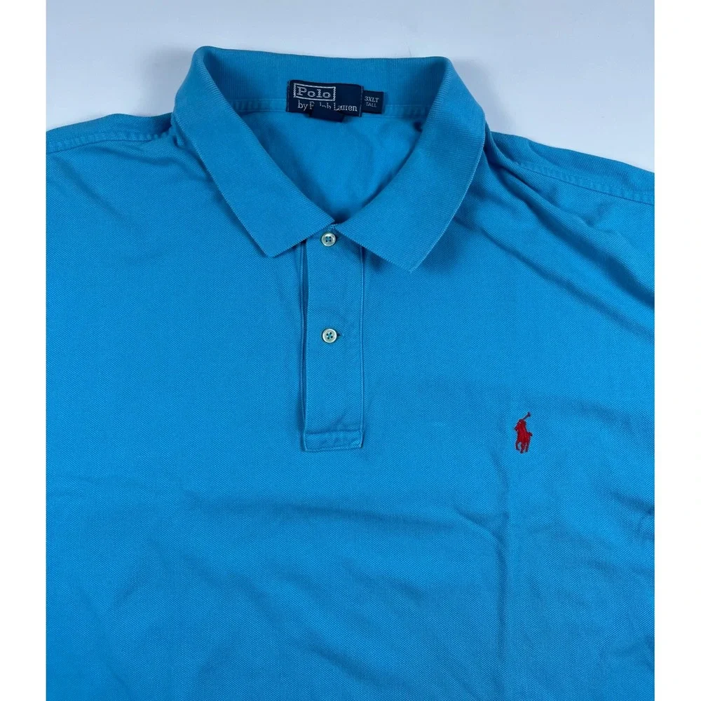 Lot of 4 Polo Ralph Lauren Mens 3XLT Tall Polo Shirts Blue Tan Cotton Preppy